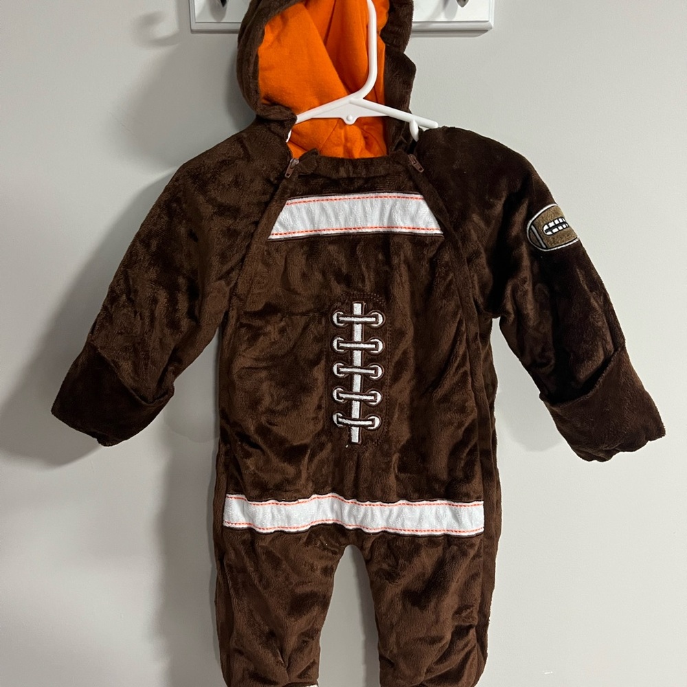 Brown Football-Themed Baby Snowsuit